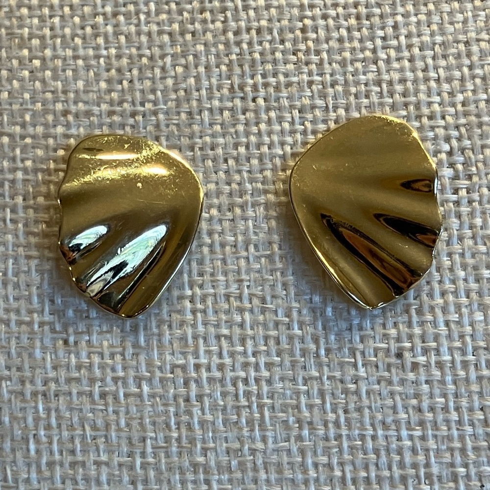 Trifari Polished Gold Organic Wave Stud Earrings